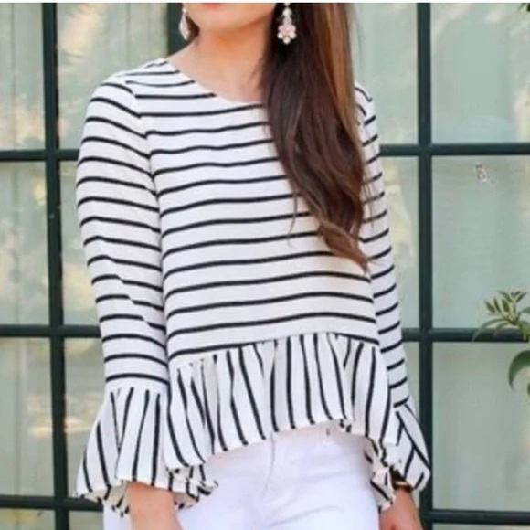 Black and White Striped Women's Top - Picture 1 of 7